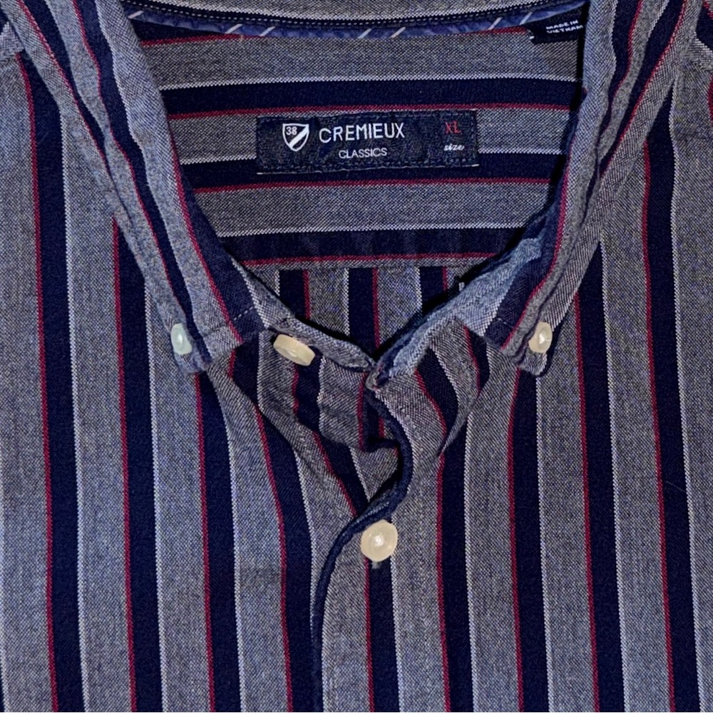 Cremieux Classics Striped Button Down Shirt Navy Gray Red XL - Picture 6 of 7